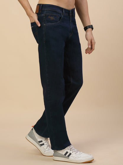 Denim Jeans for Men | Breathable & Soft with Color Fastness Straight Fit Poly Cotton Fabric Solid Pattern Button Closure