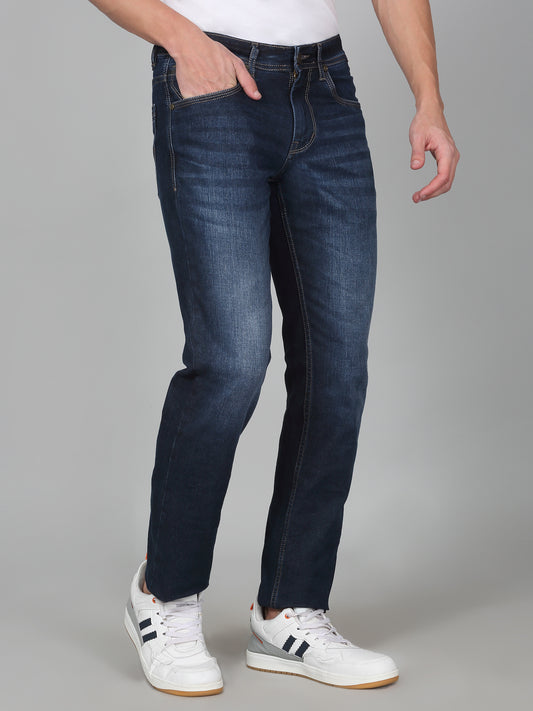 Denim Jeans for Men l Breathable & Soft with Color Fastness Ultra Narrow Fit Cotton Fabric Solid Pattern Button Closure