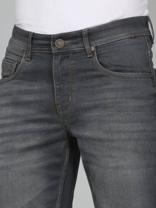 Denim Jeans for Men l Breathable & Soft with Color Fastness Ultra Narrow Fit Cotton Fabric Solid Pattern Button Closure