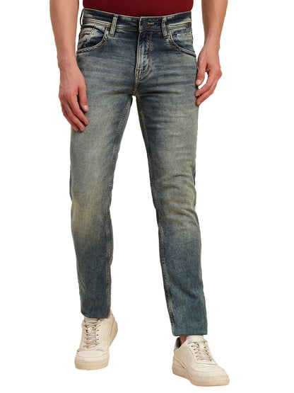 Denim Jeans for Men l Breathable & Soft with Color Fastness Ultra Narrow Fit Cotton Fabric Solid Pattern Button Closure