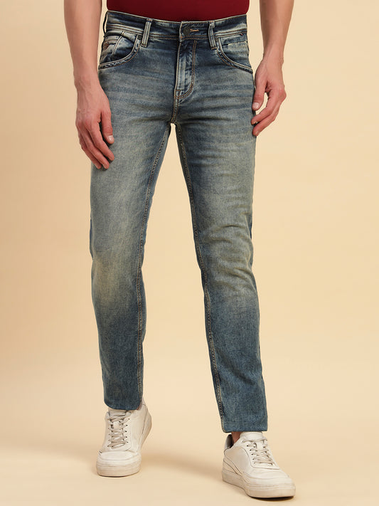 Denim Jeans for Men l Breathable & Soft with Color Fastness Ultra Narrow Fit Cotton Fabric Solid Pattern Button Closure