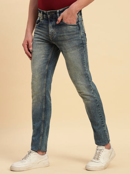 Denim Jeans for Men l Breathable & Soft with Color Fastness Ultra Narrow Fit Cotton Fabric Solid Pattern Button Closure