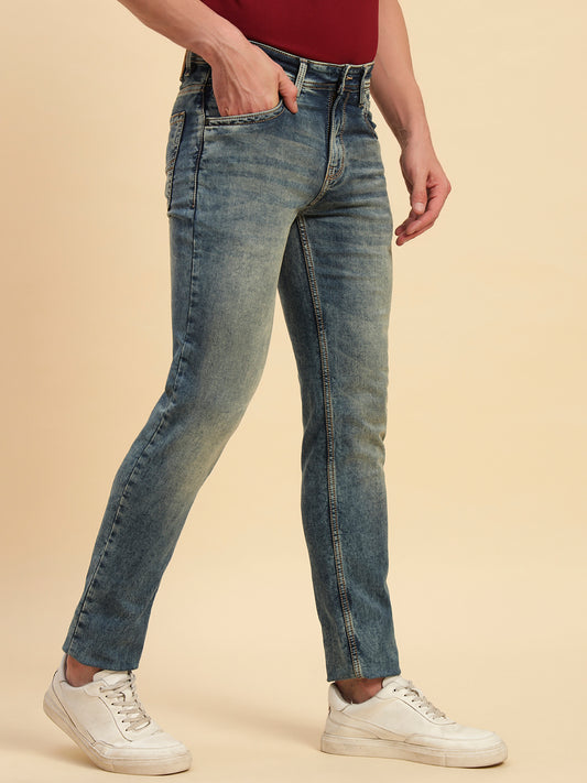 Denim Jeans for Men l Breathable & Soft with Color Fastness Ultra Narrow Fit Cotton Fabric Solid Pattern Button Closure