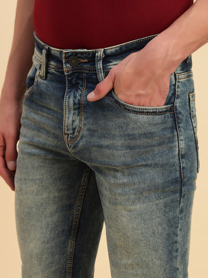 Denim Jeans for Men l Breathable & Soft with Color Fastness Ultra Narrow Fit Cotton Fabric Solid Pattern Button Closure