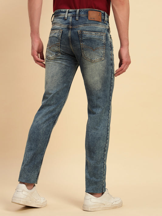 Denim Jeans for Men l Breathable & Soft with Color Fastness Ultra Narrow Fit Cotton Fabric Solid Pattern Button Closure