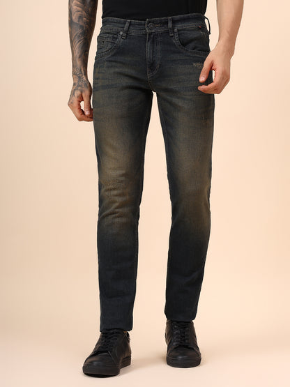 Denim Jeans for Men l Breathable & Soft with Color Fastness Ultra Narrow Fit Cotton Fabric Solid Pattern Button Closure
