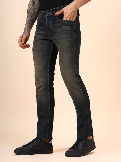 Denim Jeans for Men l Breathable & Soft with Color Fastness Ultra Narrow Fit Cotton Fabric Solid Pattern Button Closure