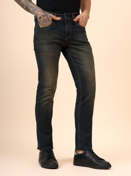Denim Jeans for Men l Breathable & Soft with Color Fastness Ultra Narrow Fit Cotton Fabric Solid Pattern Button Closure