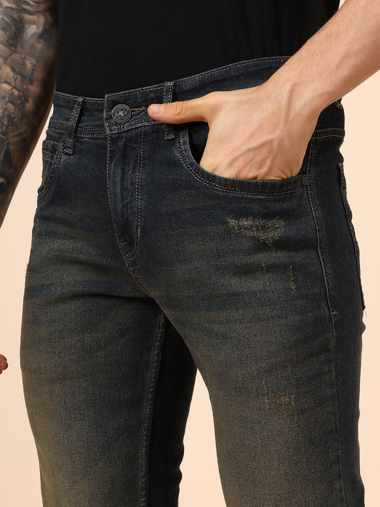 Denim Jeans for Men l Breathable & Soft with Color Fastness Ultra Narrow Fit Cotton Fabric Solid Pattern Button Closure