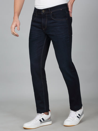 Denim Jeans for Men l Breathable & Soft with Color Fastness Ultra Narrow Fit Cotton Fabric Solid Pattern Button Closure