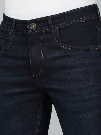 Denim Jeans for Men l Breathable & Soft with Color Fastness Ultra Narrow Fit Cotton Fabric Solid Pattern Button Closure