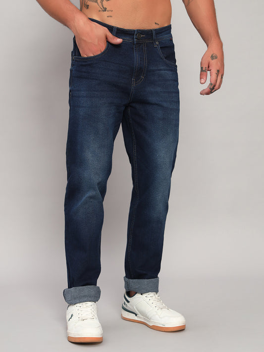 Denim Jeans for Men l Breathable & Soft with Color Fastness Straight Fit Cotton Fabric Solid Pattern Button Closure