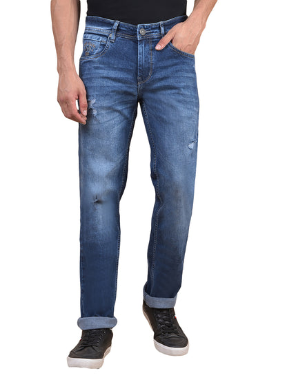 Denim Jeans for Men l Breathable & Soft with Color Fastness Ultra Narrow Fit Cotton Fabric Solid Pattern Button Closure