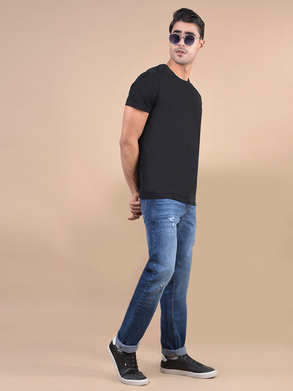 Denim Jeans for Men l Breathable & Soft with Color Fastness Ultra Narrow Fit Cotton Fabric Solid Pattern Button Closure