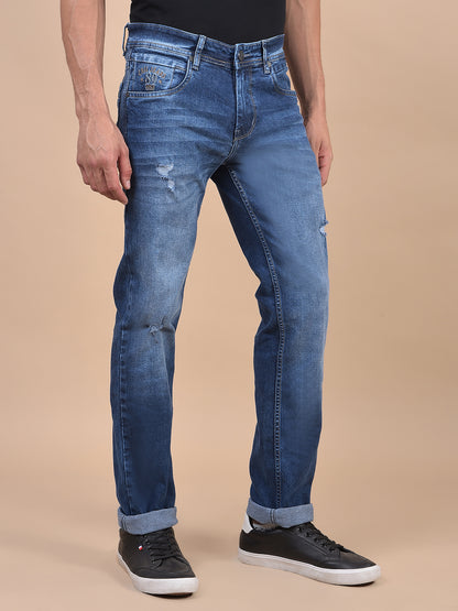 Denim Jeans for Men l Breathable & Soft with Color Fastness Ultra Narrow Fit Cotton Fabric Solid Pattern Button Closure