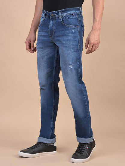 Denim Jeans for Men l Breathable & Soft with Color Fastness Ultra Narrow Fit Cotton Fabric Solid Pattern Button Closure