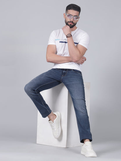 Denim Jeans for Men l Breathable & Soft with Color Fastness Ultra Narrow Fit Cotton Fabric Solid Pattern Button Closure