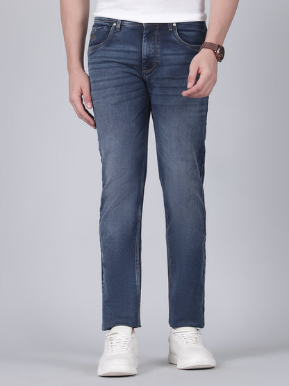 Denim Jeans for Men l Breathable & Soft with Color Fastness Ultra Narrow Fit Cotton Fabric Solid Pattern Button Closure