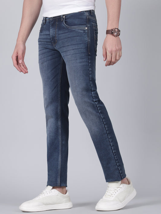 Denim Jeans for Men l Breathable & Soft with Color Fastness Ultra Narrow Fit Cotton Fabric Solid Pattern Button Closure