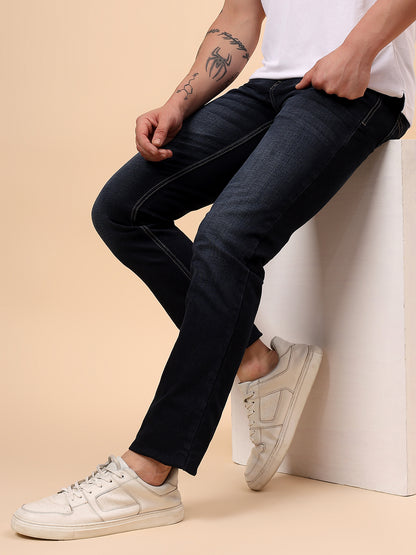 Denim Jeans for Men l Breathable & Soft with Color Fastness Ultra Narrow Fit Cotton Fabric Solid Pattern Button Closure