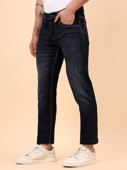 Denim Jeans for Men l Breathable & Soft with Color Fastness Ultra Narrow Fit Cotton Fabric Solid Pattern Button Closure