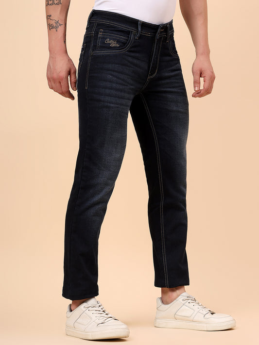 Denim Jeans for Men l Breathable & Soft with Color Fastness Ultra Narrow Fit Cotton Fabric Solid Pattern Button Closure