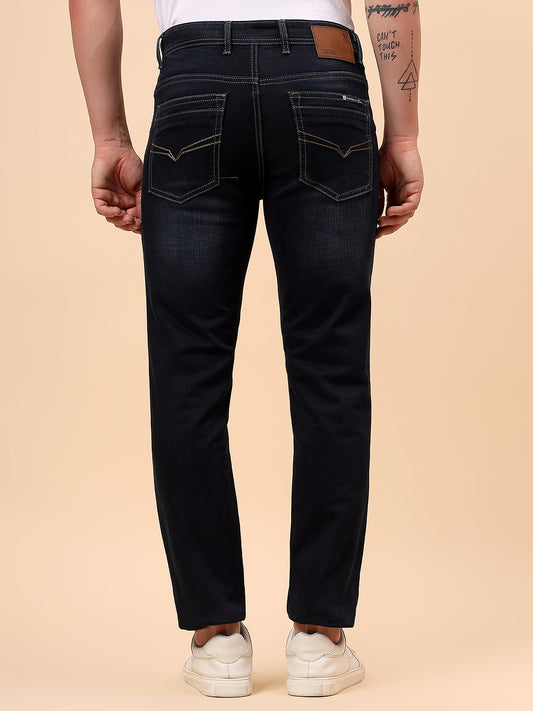 Denim Jeans for Men l Breathable & Soft with Color Fastness Ultra Narrow Fit Cotton Fabric Solid Pattern Button Closure