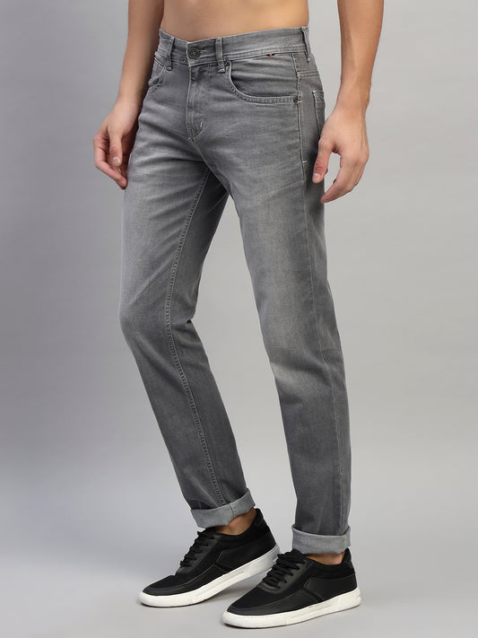 Denim Jeans for Men l Breathable & Soft with Color Fastness Ultra Narrow Fit Cotton Fabric Solid Pattern Button Closure