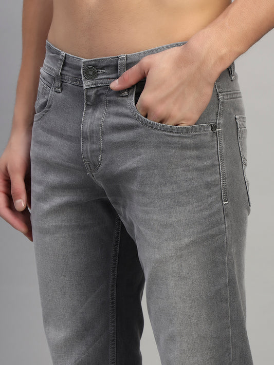 Denim Jeans for Men l Breathable & Soft with Color Fastness Ultra Narrow Fit Cotton Fabric Solid Pattern Button Closure