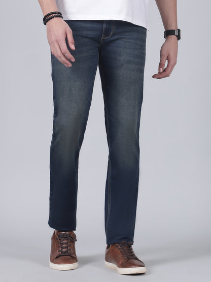 Denim Jeans for Men l Breathable & Soft with Color Fastness Ultra Narrow Fit Cotton Fabric Solid Pattern Button Closure