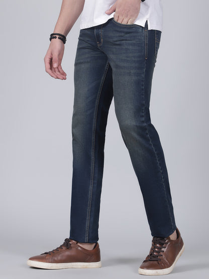 Denim Jeans for Men l Breathable & Soft with Color Fastness Ultra Narrow Fit Cotton Fabric Solid Pattern Button Closure