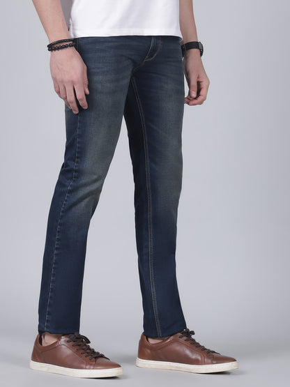 Denim Jeans for Men l Breathable & Soft with Color Fastness Ultra Narrow Fit Cotton Fabric Solid Pattern Button Closure