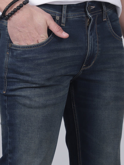 Denim Jeans for Men l Breathable & Soft with Color Fastness Ultra Narrow Fit Cotton Fabric Solid Pattern Button Closure