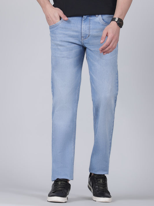 Denim Jeans for Men l Breathable & Soft with Color Fastness Ultra Narrow Fit Cotton Fabric Solid Pattern Button Closure