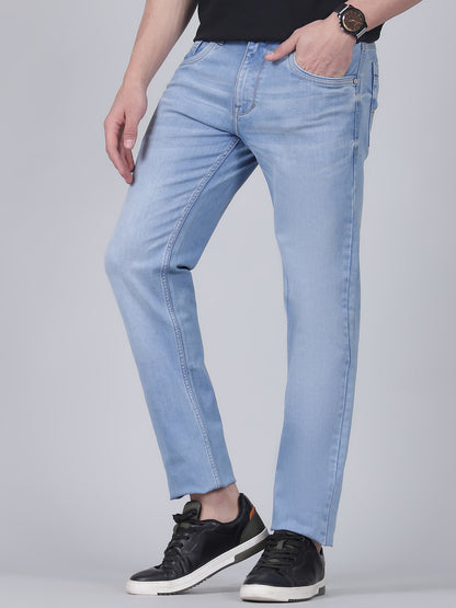 Denim Jeans for Men l Breathable & Soft with Color Fastness Ultra Narrow Fit Cotton Fabric Solid Pattern Button Closure