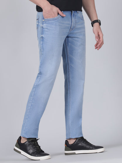 Denim Jeans for Men l Breathable & Soft with Color Fastness Ultra Narrow Fit Cotton Fabric Solid Pattern Button Closure