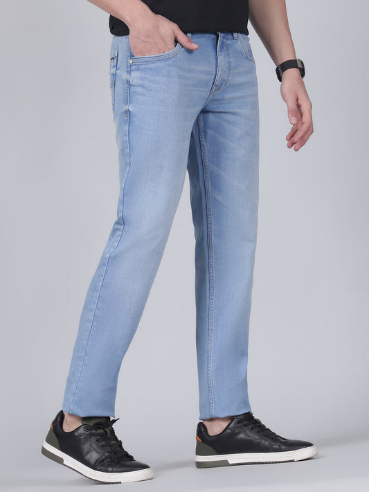 Denim Jeans for Men l Breathable & Soft with Color Fastness Ultra Narrow Fit Cotton Fabric Solid Pattern Button Closure