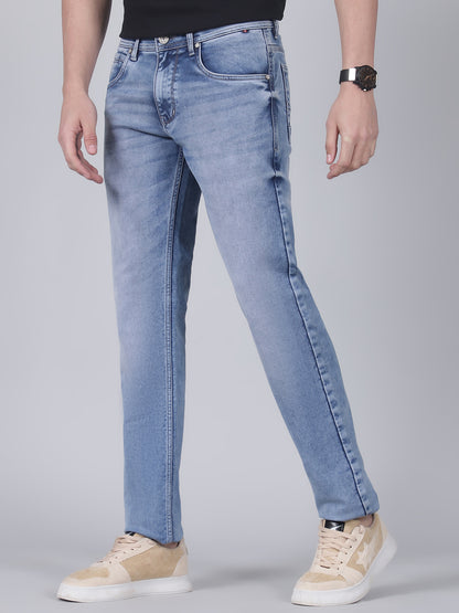 Denim Jeans for Men l Breathable & Soft with Color Fastness Ultra Narrow Fit Cotton Fabric Solid Pattern Button Closure