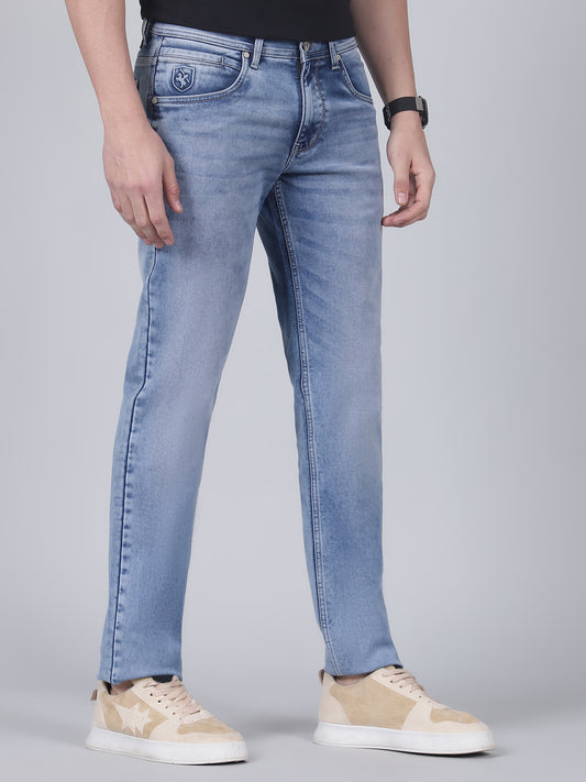 Denim Jeans for Men l Breathable & Soft with Color Fastness Ultra Narrow Fit Cotton Fabric Solid Pattern Button Closure