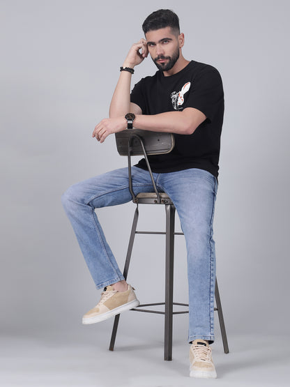 Denim Jeans for Men l Breathable & Soft with Color Fastness Ultra Narrow Fit Cotton Fabric Solid Pattern Button Closure