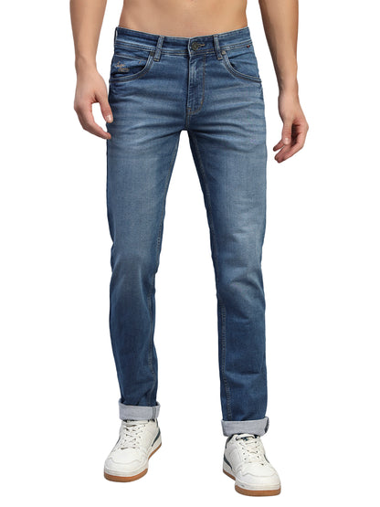 Denim Jeans for Men l Breathable & Soft with Color Fastness Ultra Narrow Fit Cotton Fabric Solid Pattern Button Closure