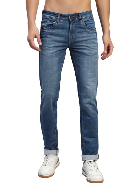 Denim Jeans for Men l Breathable & Soft with Color Fastness Ultra Narrow Fit Cotton Fabric Solid Pattern Button Closure