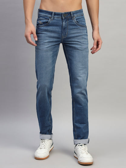 Denim Jeans for Men l Breathable & Soft with Color Fastness Ultra Narrow Fit Cotton Fabric Solid Pattern Button Closure