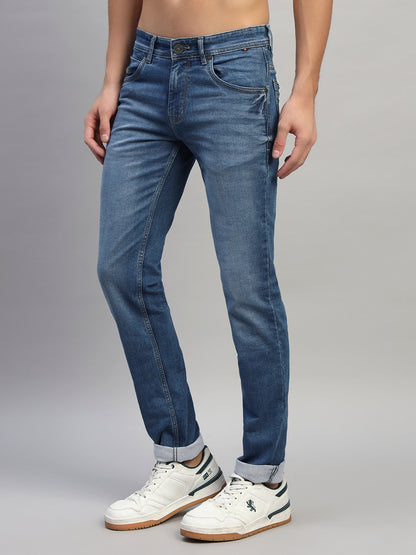 Denim Jeans for Men l Breathable & Soft with Color Fastness Ultra Narrow Fit Cotton Fabric Solid Pattern Button Closure