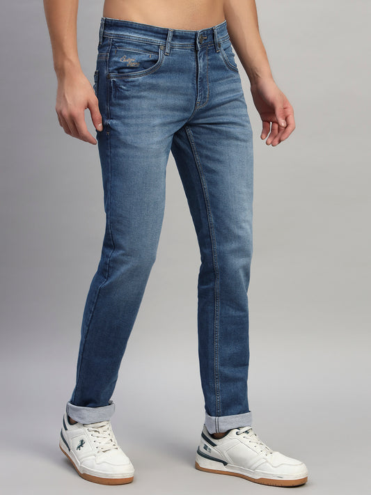 Denim Jeans for Men l Breathable & Soft with Color Fastness Ultra Narrow Fit Cotton Fabric Solid Pattern Button Closure