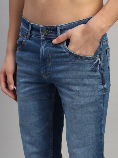 Denim Jeans for Men l Breathable & Soft with Color Fastness Ultra Narrow Fit Cotton Fabric Solid Pattern Button Closure