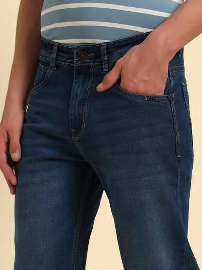 Denim Jeans for Men l Breathable & Soft with Color Fastness Straight Fit Cotton Fabric Solid Pattern Button Closure