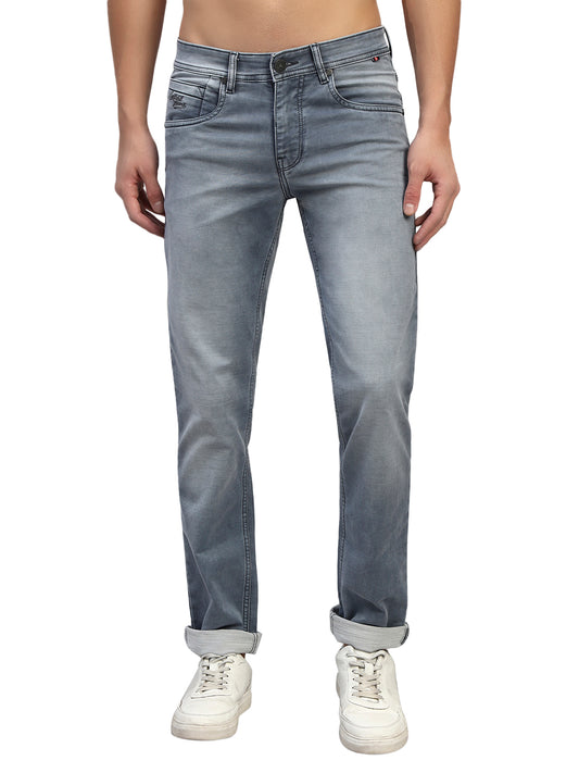 Denim Jeans for Men l Breathable & Soft with Color Fastness Ultra Narrow Fit Cotton Fabric Solid Pattern Button Closure