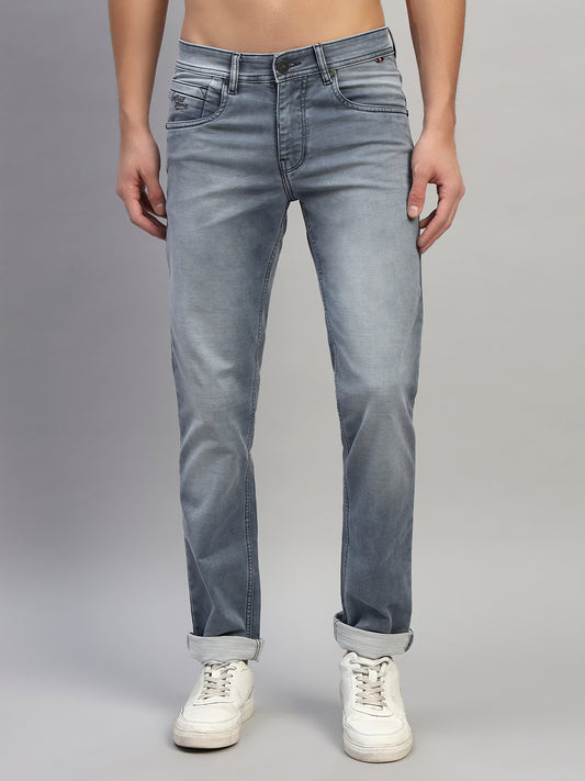 Denim Jeans for Men l Breathable & Soft with Color Fastness Ultra Narrow Fit Cotton Fabric Solid Pattern Button Closure