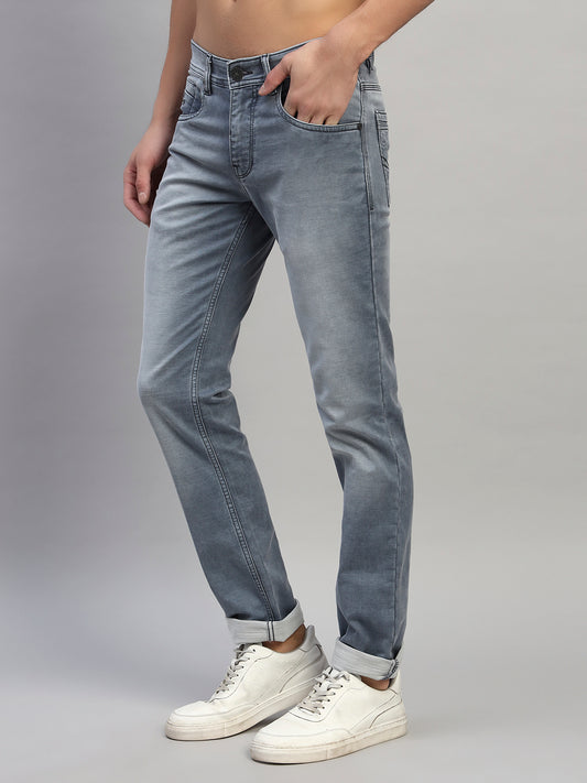 Denim Jeans for Men l Breathable & Soft with Color Fastness Ultra Narrow Fit Cotton Fabric Solid Pattern Button Closure